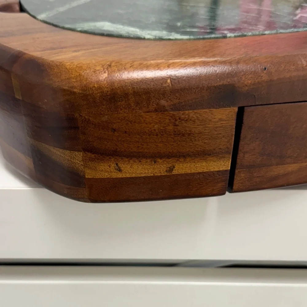 Elegant Hampton Forges Wooden Cheese Tray with Marble Inlay and Storage Drawer